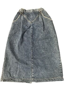 Washed Blue Denim Maxi Skirt - Casual A-Line